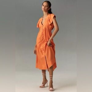 NWT Size XL  The Reneé FlutterSleeve Linen ButtonFront Midi Dress